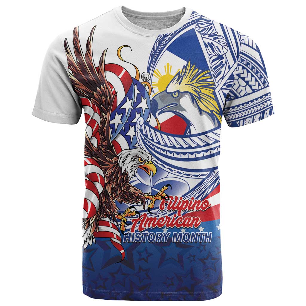 Filipino American History Month T Shirt Philippines Agila USA Eagle Mix Flag LT14 Blue - Polynesian Pride