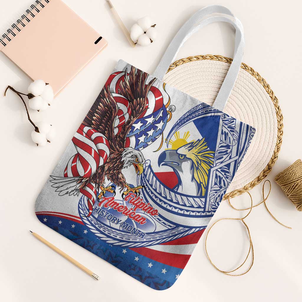 Filipino American History Month Tote Bag Philippines Agila USA Eagle Mix Flag LT14 White Strap One Size Blue - Polynesian Pride