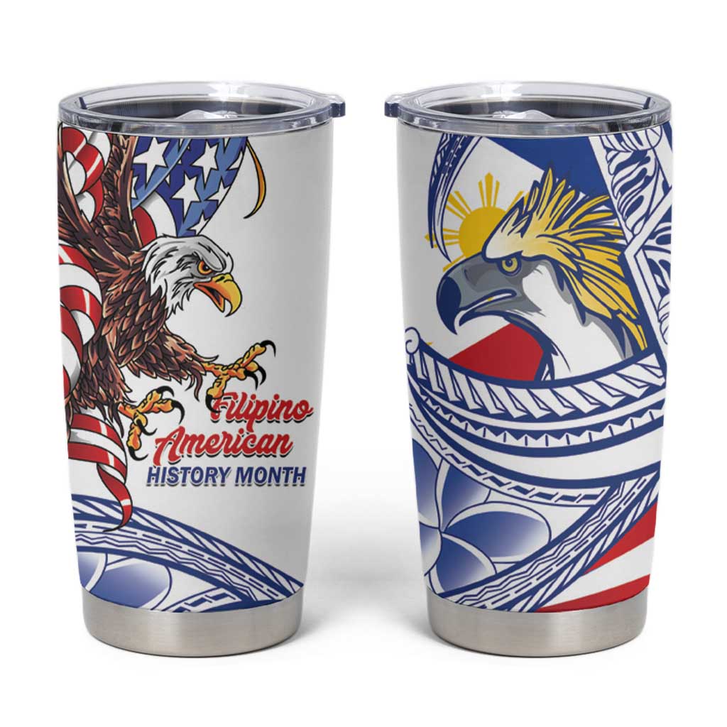 Filipino American History Month Tumbler Cup Philippines Agila USA Eagle Mix Flag LT14 Blue - Polynesian Pride