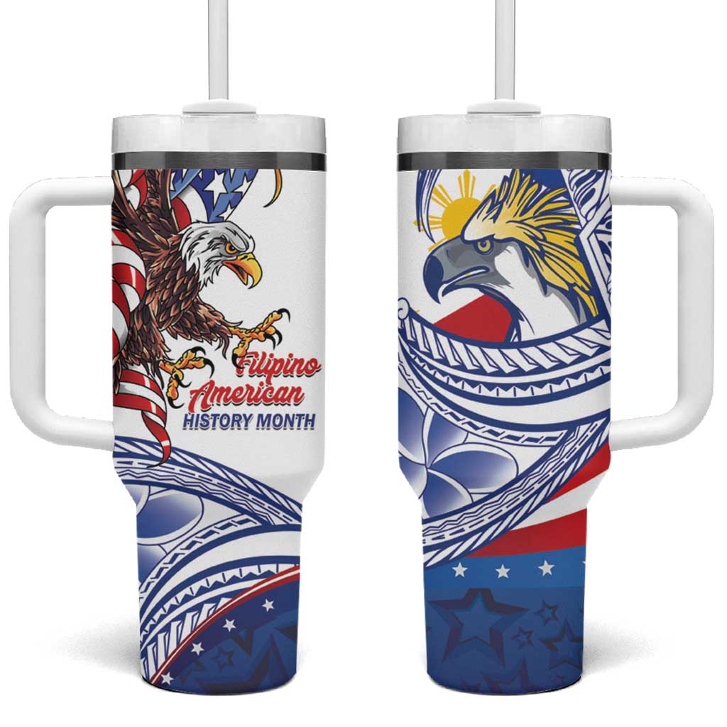 Filipino American History Month Tumbler With Handle Philippines Agila USA Eagle Mix Flag LT14 One Size: 40 oz Blue - Polynesian Pride