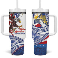 Filipino American History Month Tumbler With Handle Philippines Agila USA Eagle Mix Flag LT14 One Size: 40 oz Blue - Polynesian Pride