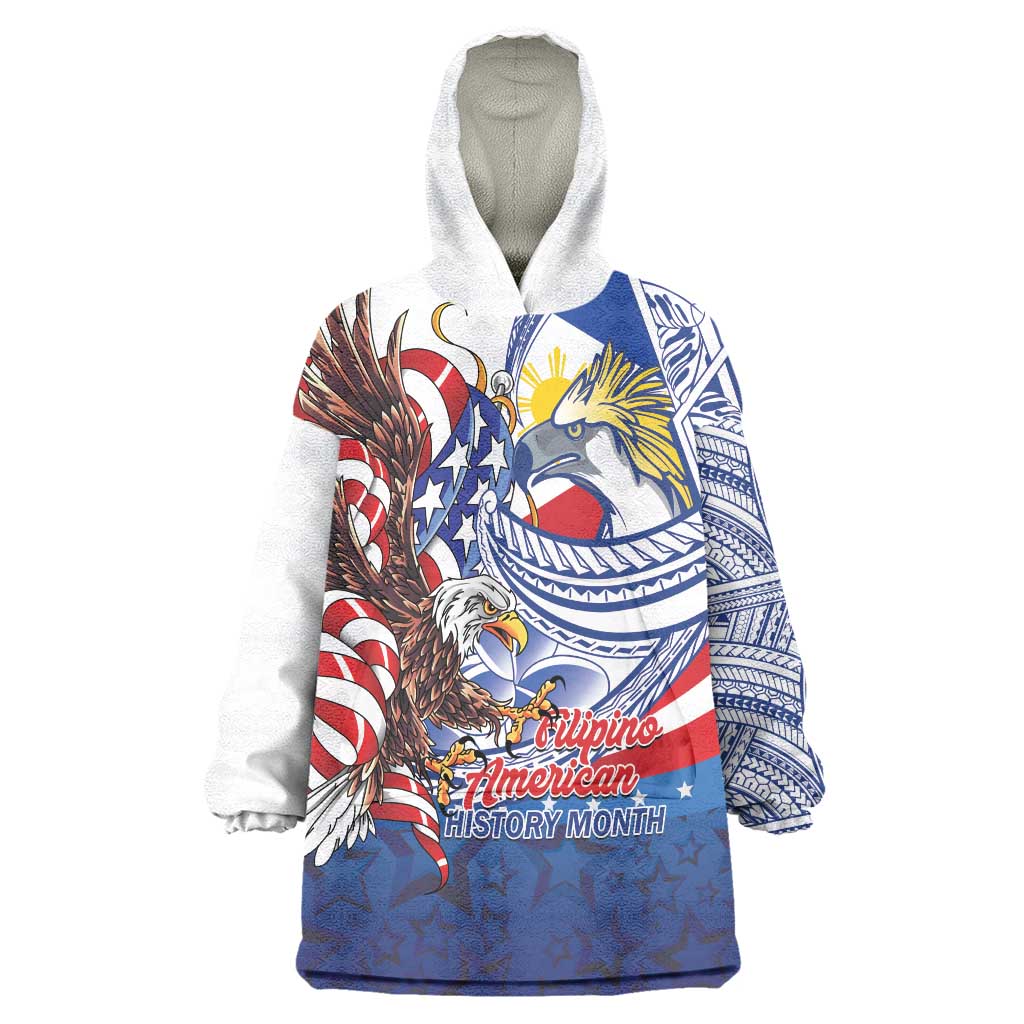 Filipino American History Month Wearable Blanket Hoodie Philippines Agila USA Eagle Mix Flag LT14 One Size Blue - Polynesian Pride