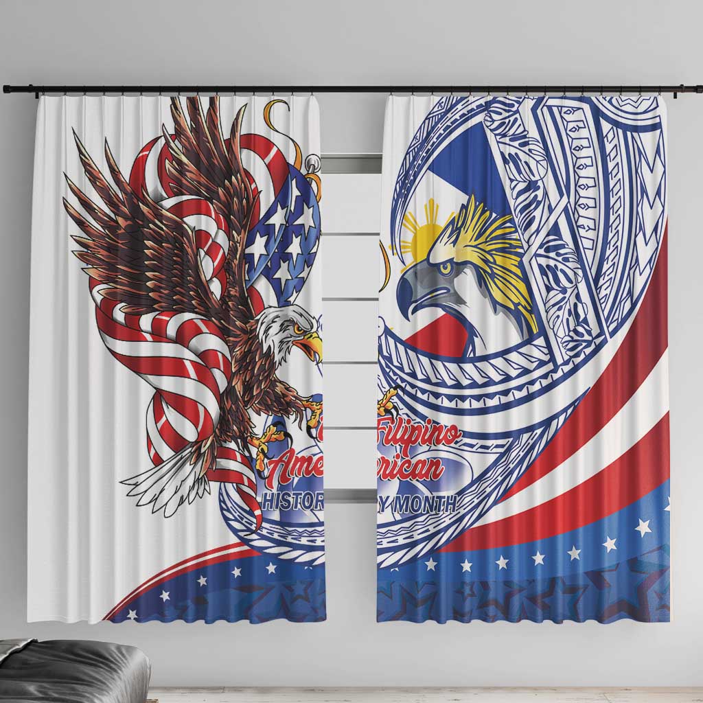 Filipino American History Month Window Curtain Philippines Agila USA Eagle Mix Flag LT14 With Hooks Blue - Polynesian Pride