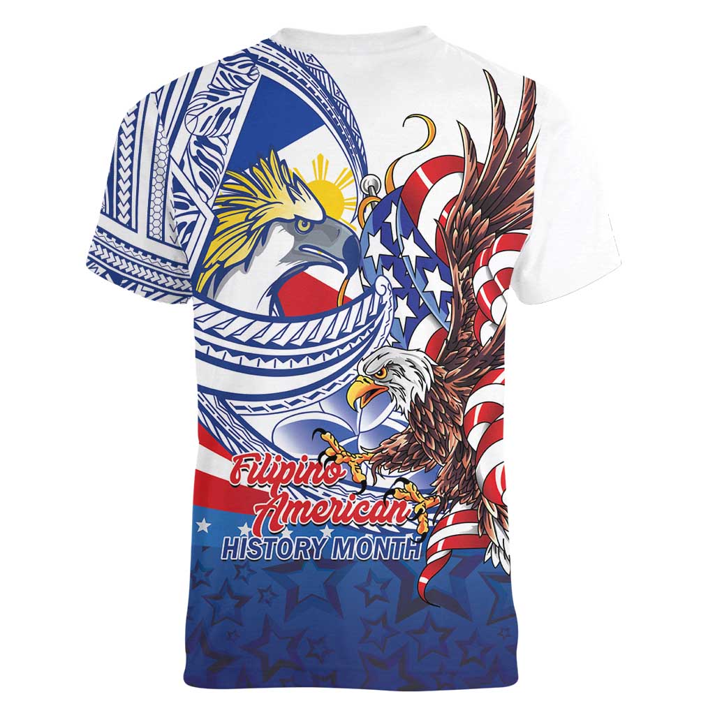 Filipino American History Month Women V-Neck T-Shirt Philippines Agila USA Eagle Mix Flag