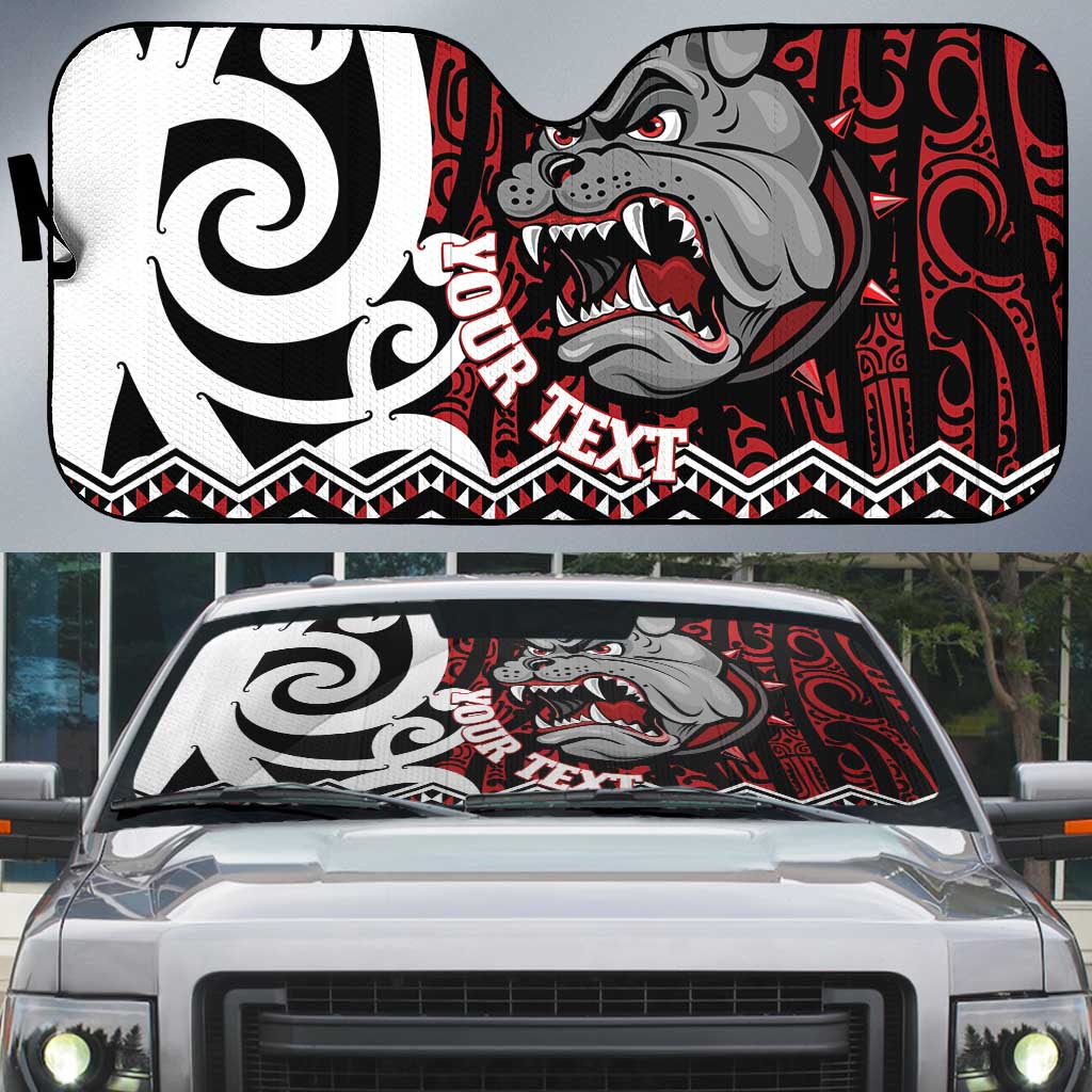 Personalised Aotearoa Bulldog Auto Sun Shade New Zealand Maori Taniko Art - Polynesian Pride