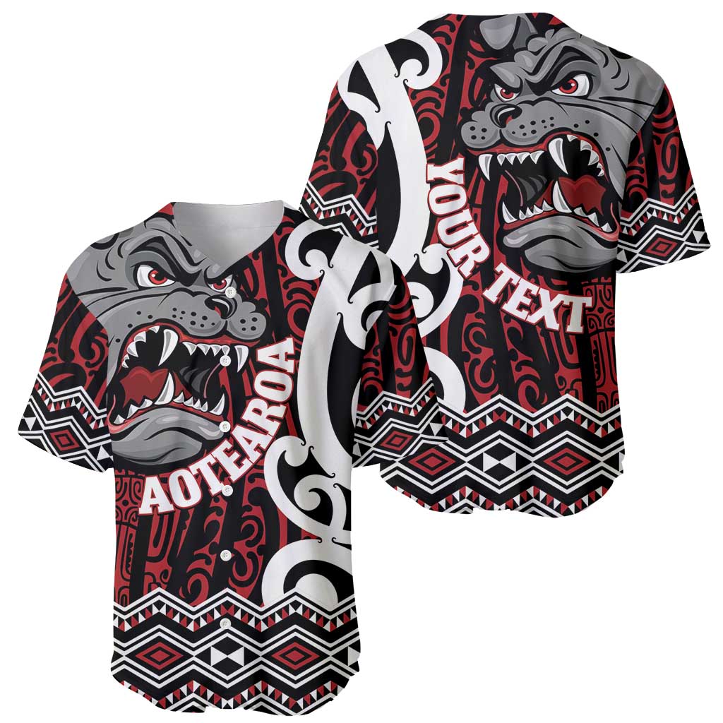 Personalised Aotearoa Bulldog Baseball Jersey New Zealand Maori Taniko Art