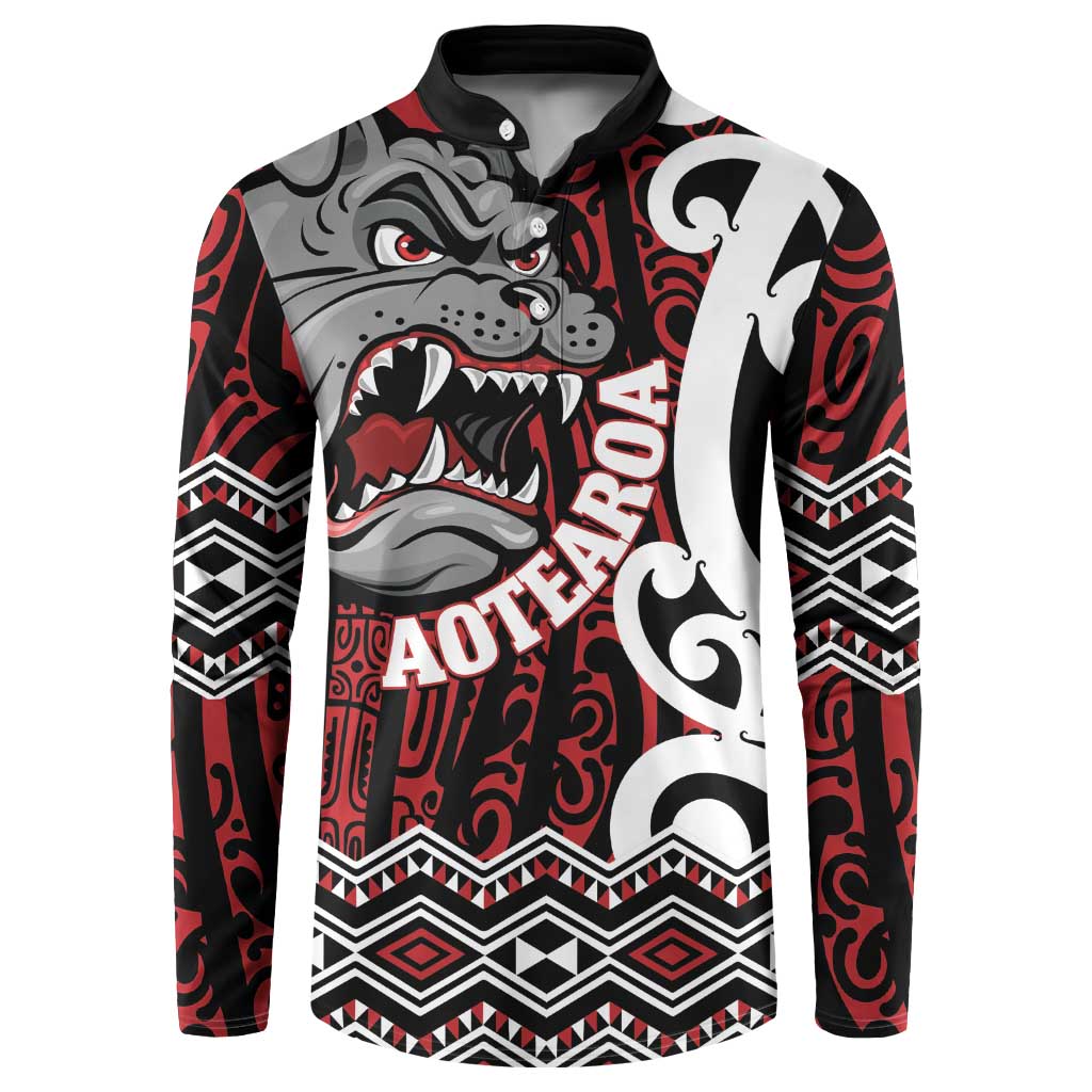 Personalised Aotearoa Bulldog Button Sweatshirt New Zealand Maori Taniko Art