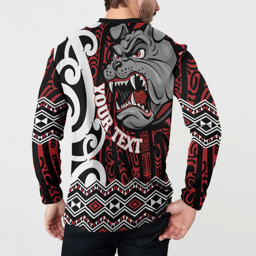 Personalised Aotearoa Bulldog Button Sweatshirt New Zealand Maori Taniko Art