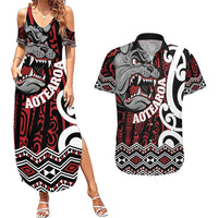 Personalised Aotearoa Bulldog Couples Matching Summer Maxi Dress and Hawaiian Shirt New Zealand Maori Taniko Art