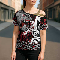 Personalised Aotearoa Bulldog Cross Shoulder Shirt New Zealand Maori Taniko Art - Polynesian Pride