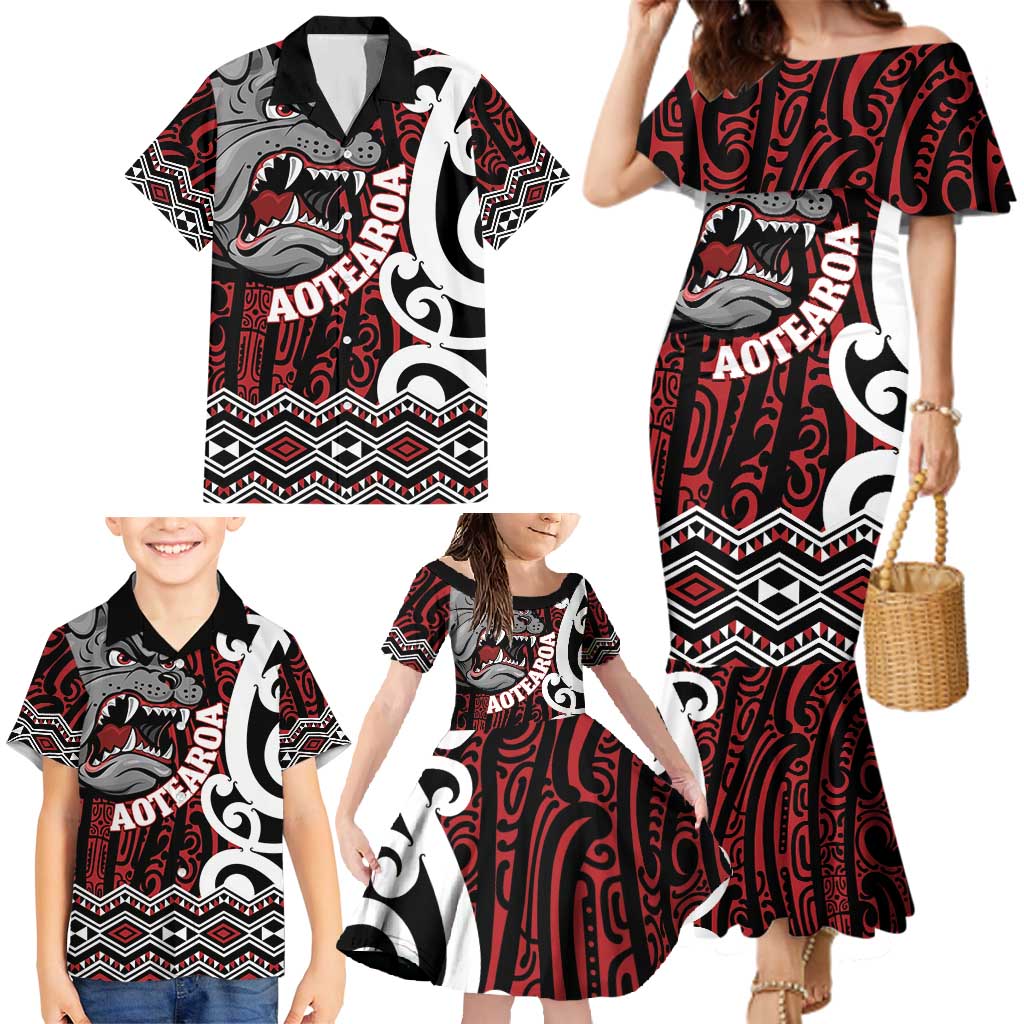 Personalised Aotearoa Bulldog Family Matching Mermaid Dress and Hawaiian Shirt New Zealand Maori Taniko Art
