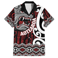 Personalised Aotearoa Bulldog Family Matching Off The Shoulder Long Sleeve Dress and Hawaiian Shirt New Zealand Maori Taniko Art