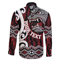 Personalised Aotearoa Bulldog Family Matching Off The Shoulder Long Sleeve Dress and Hawaiian Shirt New Zealand Maori Taniko Art