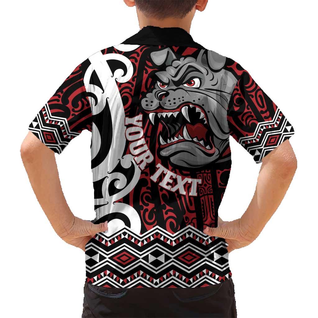 Personalised Aotearoa Bulldog Family Matching Off Shoulder Maxi Dress and Hawaiian Shirt New Zealand Maori Taniko Art
