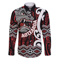 Personalised Aotearoa Bulldog Family Matching Off Shoulder Maxi Dress and Hawaiian Shirt New Zealand Maori Taniko Art