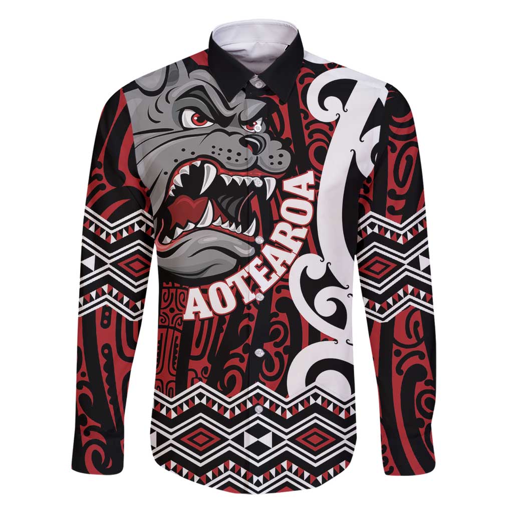 Personalised Aotearoa Bulldog Family Matching Off Shoulder Short Dress and Hawaiian Shirt New Zealand Maori Taniko Art