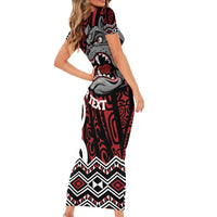 Personalised Aotearoa Bulldog Family Matching Short Sleeve Bodycon Dress and Hawaiian Shirt New Zealand Maori Taniko Art