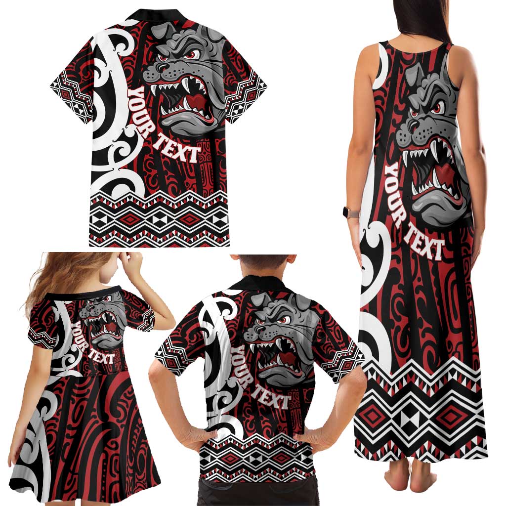 Personalised Aotearoa Bulldog Family Matching Tank Maxi Dress and Hawaiian Shirt New Zealand Maori Taniko Art