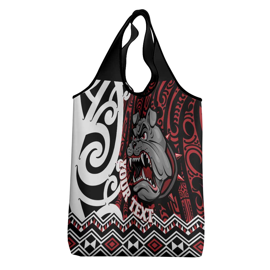 Personalised Aotearoa Bulldog Grocery Bag New Zealand Maori Taniko Art