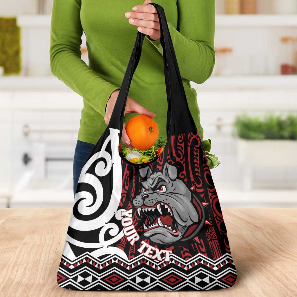 Personalised Aotearoa Bulldog Grocery Bag New Zealand Maori Taniko Art
