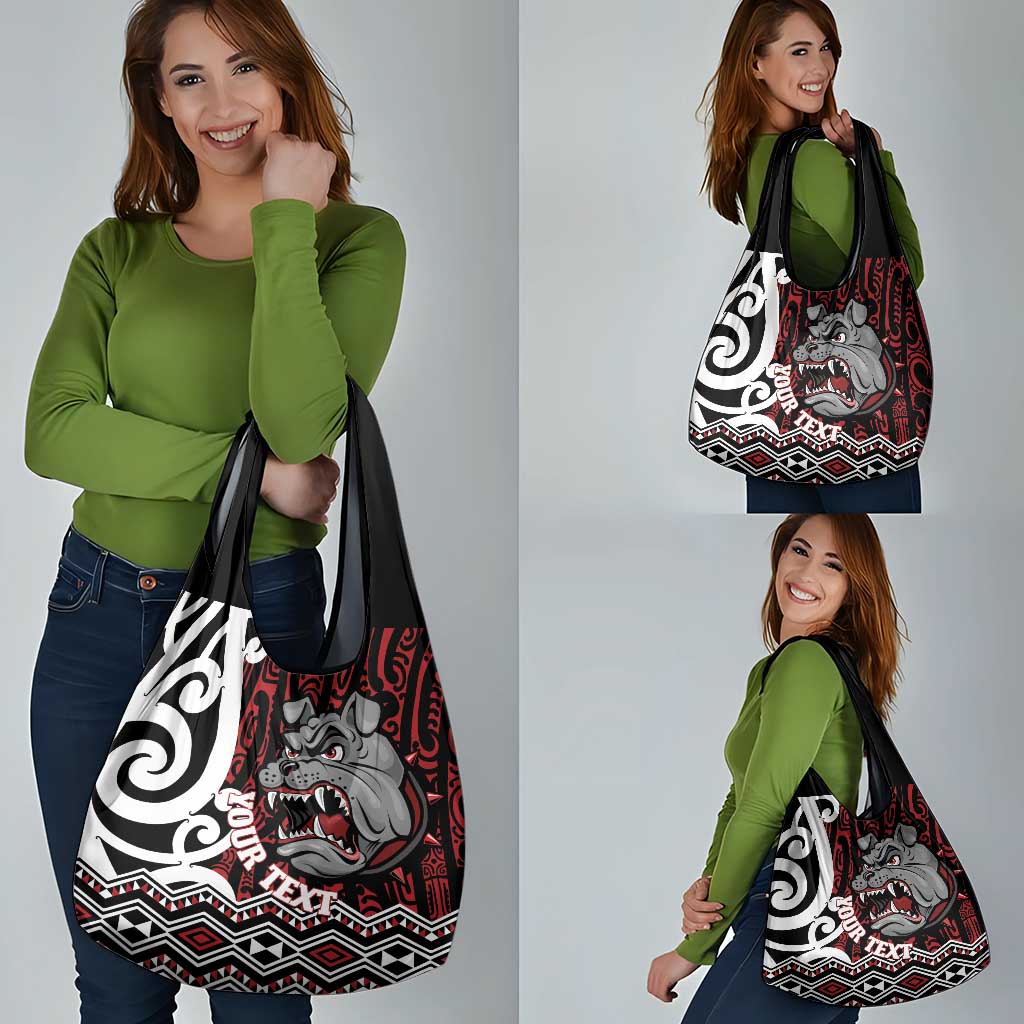 Personalised Aotearoa Bulldog Grocery Bag New Zealand Maori Taniko Art