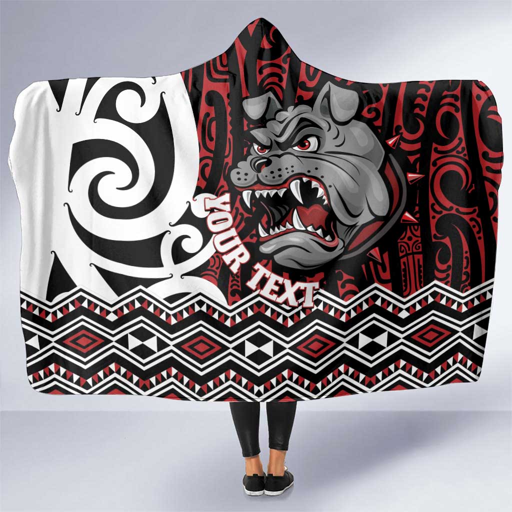 Personalised Aotearoa Bulldog Hooded Blanket New Zealand Maori Taniko Art