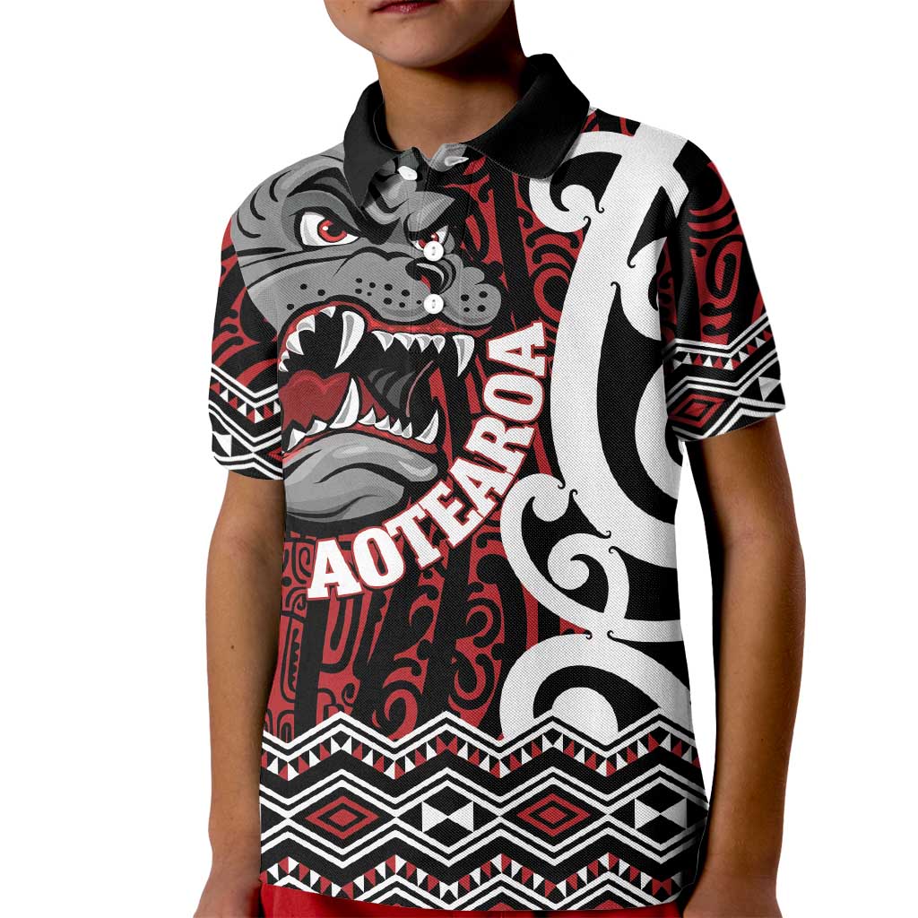 Personalised Aotearoa Bulldog Kid Polo Shirt New Zealand Maori Taniko Art