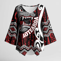 Personalised Aotearoa Bulldog Kimono Sleeve Blouse New Zealand Maori Taniko Art - Polynesian Pride