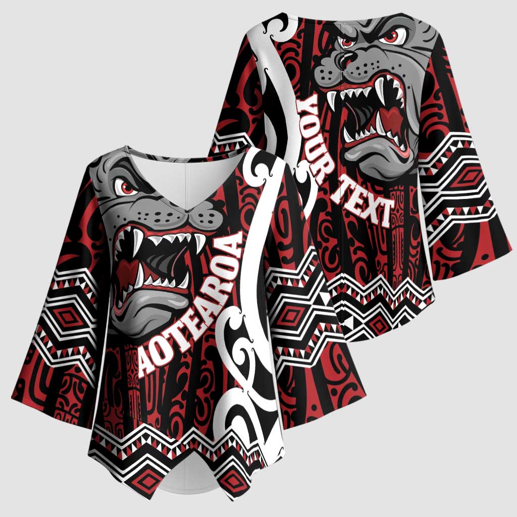 Personalised Aotearoa Bulldog Kimono Sleeve Blouse New Zealand Maori Taniko Art - Polynesian Pride