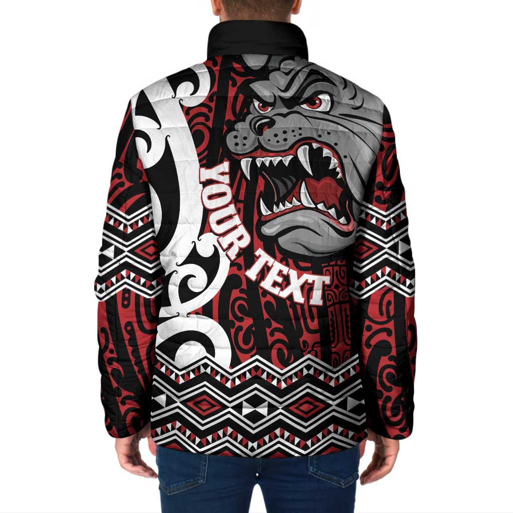 Personalised Aotearoa Bulldog Padded Jacket New Zealand Maori Taniko Art - Polynesian Pride