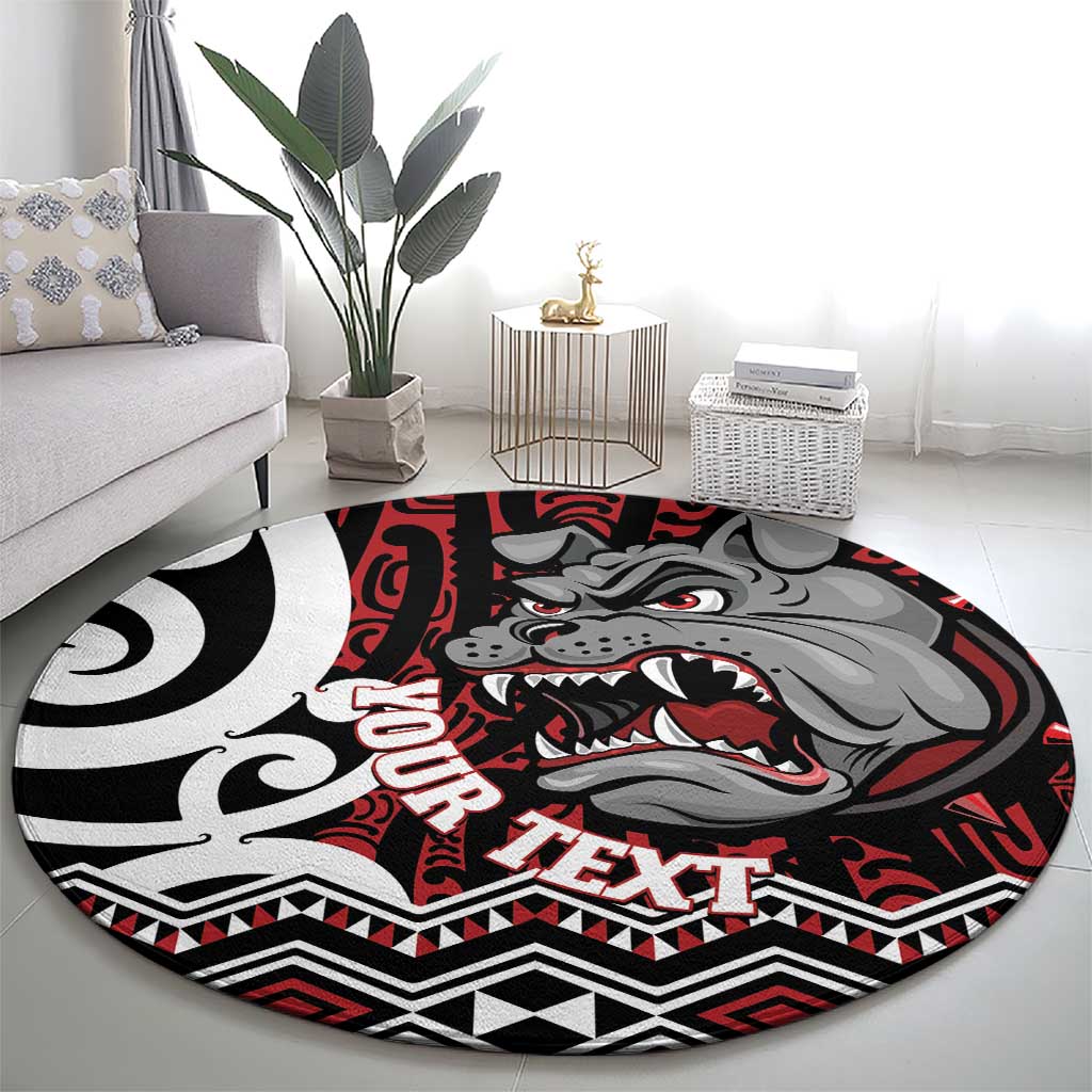 Personalised Aotearoa Bulldog Round Carpet New Zealand Maori Taniko Art