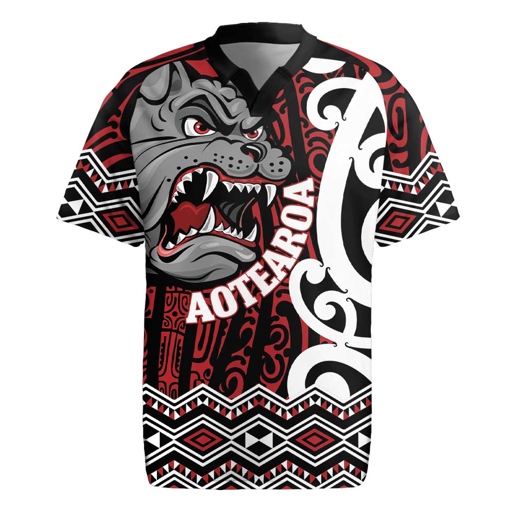 Personalised Aotearoa Bulldog Rugby Jersey New Zealand Maori Taniko Art