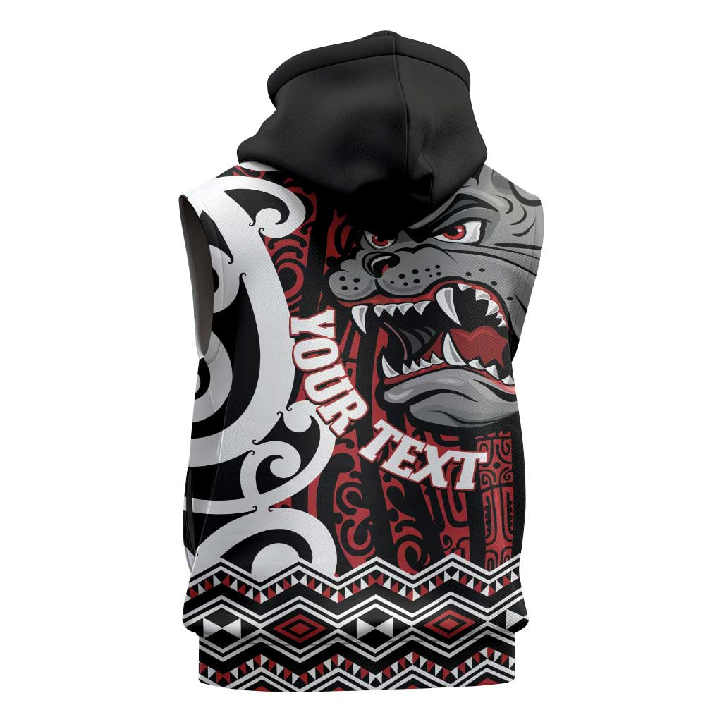 Personalised Aotearoa Bulldog Sleeveless Hoodie New Zealand Maori Taniko Art - Polynesian Pride