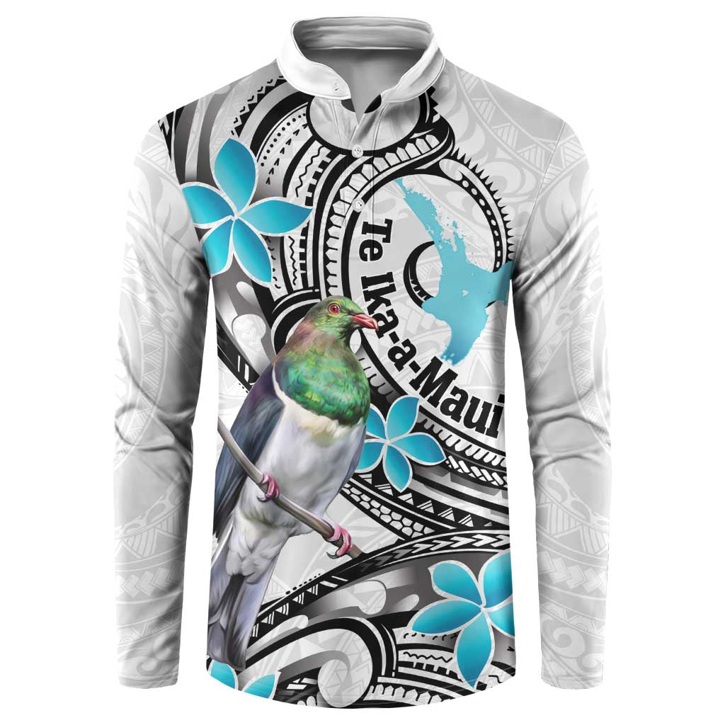 Aotearoa Te Ika-a-Maui Button Sweatshirt South Island Kekeru Maori Koru LT14 White - Polynesian Pride
