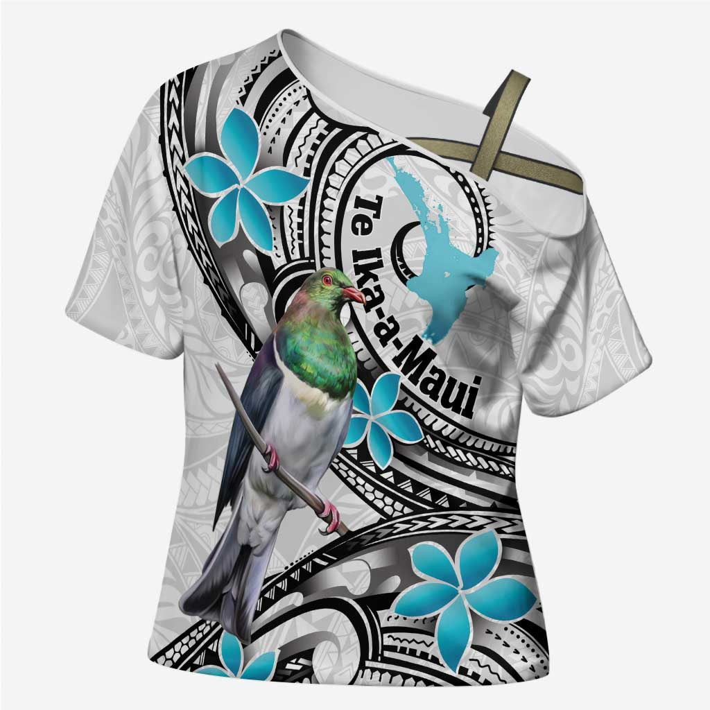 Aotearoa Te Ika-a-Maui Cross Shoulder Shirt South Island Kekeru Maori Koru - Polynesian Pride