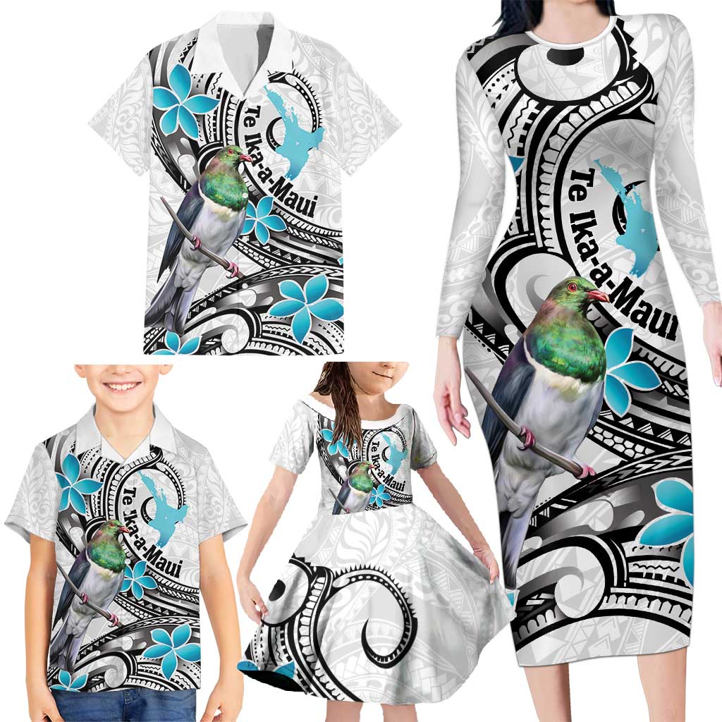 Aotearoa Te Ika-a-Maui Family Matching Long Sleeve Bodycon Dress and Hawaiian Shirt South Island Kekeru Maori Koru