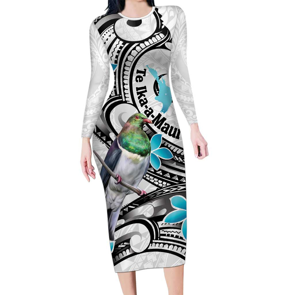 Aotearoa Te Ika-a-Maui Family Matching Long Sleeve Bodycon Dress and Hawaiian Shirt South Island Kekeru Maori Koru