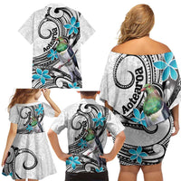 Aotearoa Te Ika-a-Maui Family Matching Off Shoulder Short Dress and Hawaiian Shirt South Island Kekeru Maori Koru