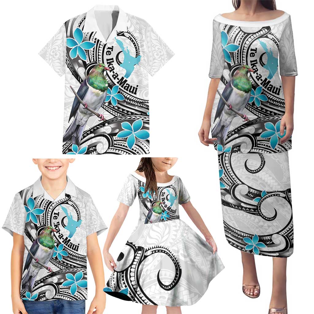 Aotearoa Te Ika-a-Maui Family Matching Puletasi and Hawaiian Shirt South Island Kekeru Maori Koru