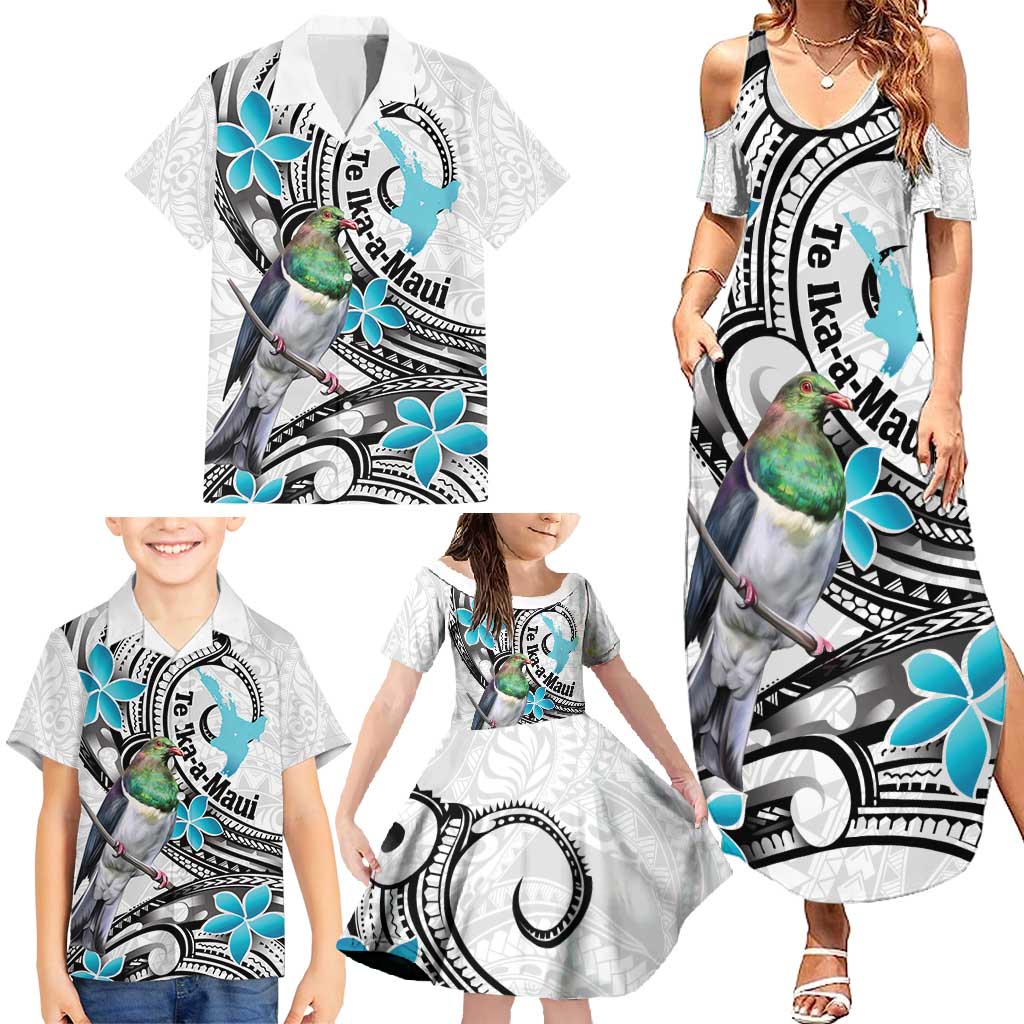 Aotearoa Te Ika-a-Maui Family Matching Summer Maxi Dress and Hawaiian Shirt South Island Kekeru Maori Koru