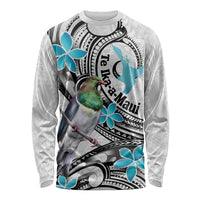 Aotearoa Te Ika-a-Maui Long Sleeve Shirt South Island Kekeru Maori Koru LT14 Unisex White - Polynesian Pride