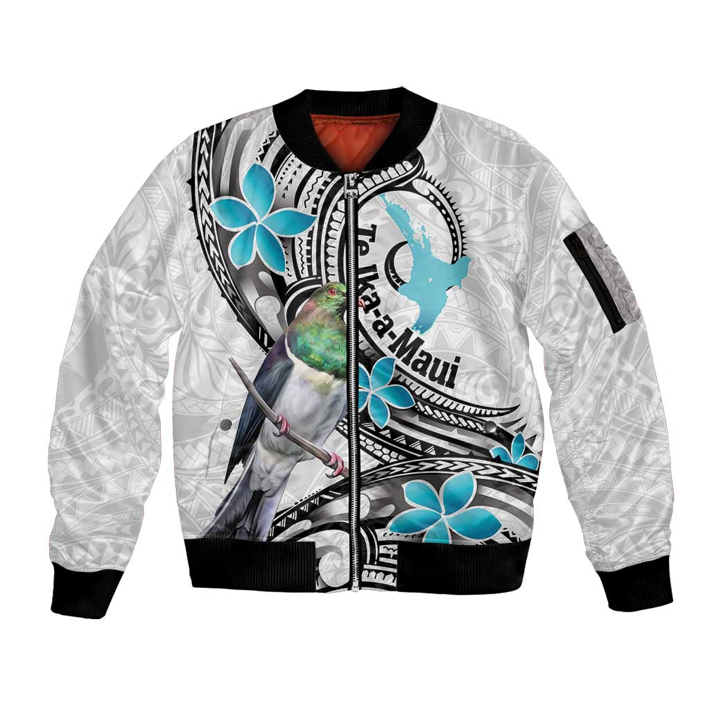 Aotearoa Te Ika-a-Maui Sleeve Zip Bomber Jacket South Island Kekeru Maori Koru