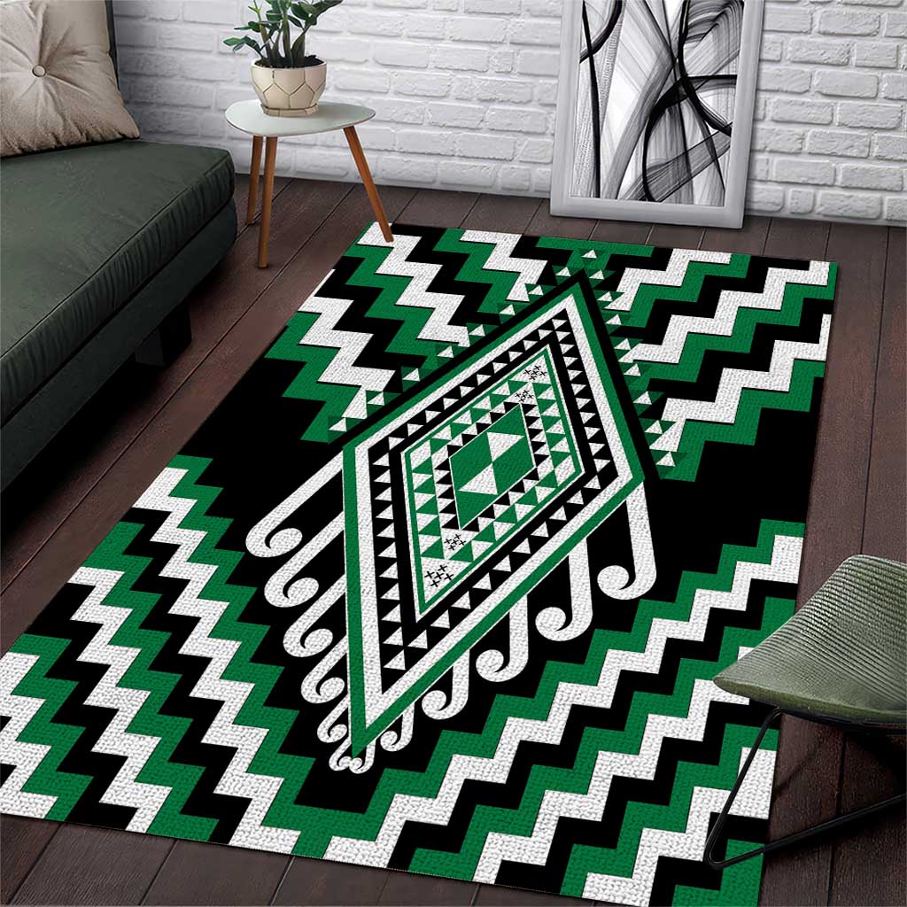 Green Aotearoa Taniko Poutama Patikitiki Area Rug