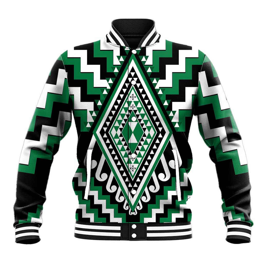 Green Aotearoa Taniko Poutama Patikitiki Baseball Jacket LT14 Unisex Green - Polynesian Pride