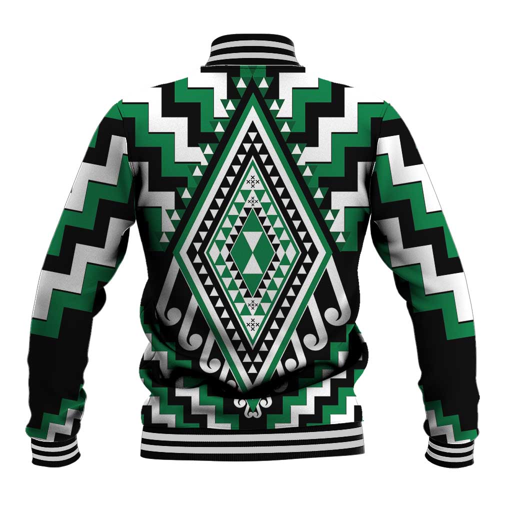 Green Aotearoa Taniko Poutama Patikitiki Baseball Jacket LT14 - Polynesian Pride