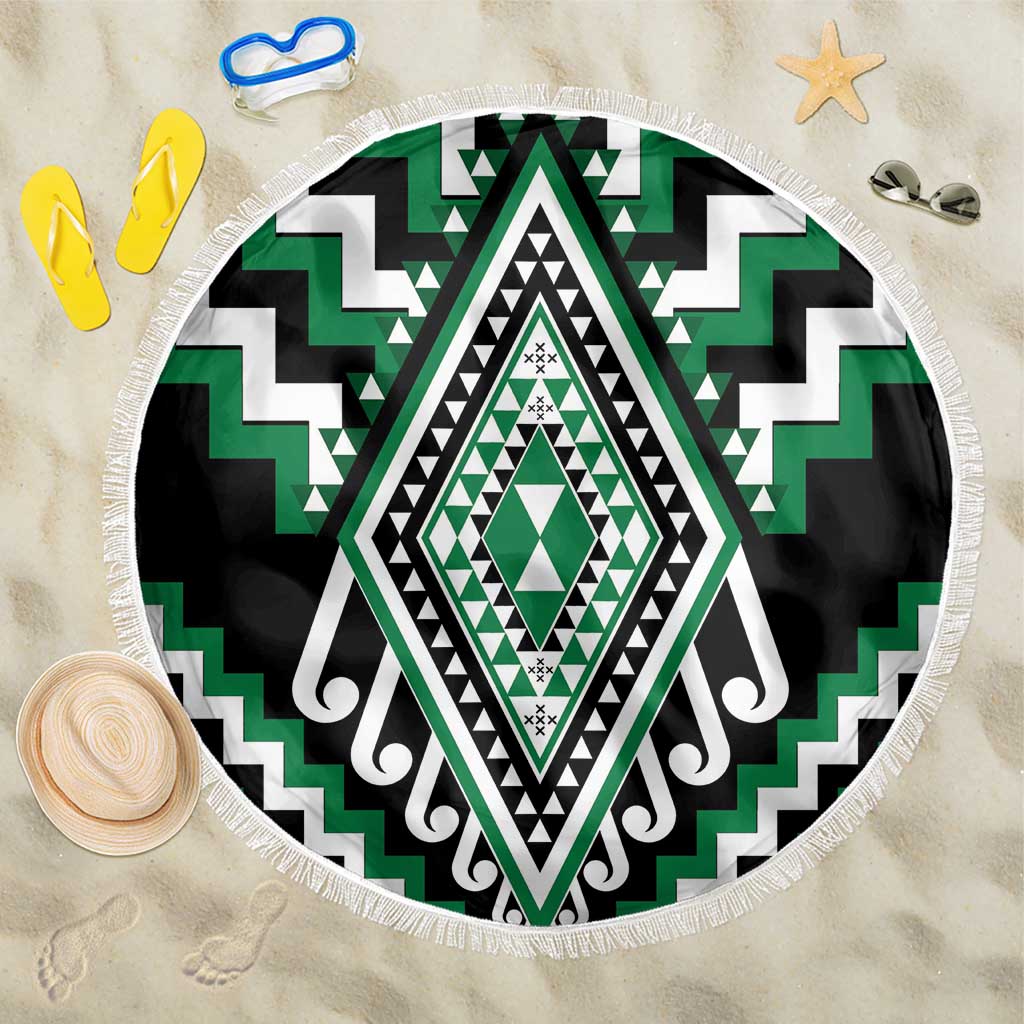 Green Aotearoa Taniko Poutama Patikitiki Beach Blanket LT14 One Size 150cm Green - Polynesian Pride