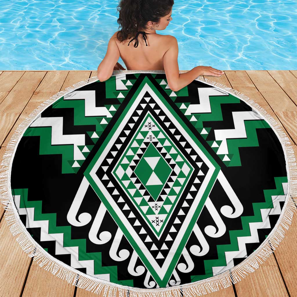 Green Aotearoa Taniko Poutama Patikitiki Beach Blanket LT14 - Polynesian Pride