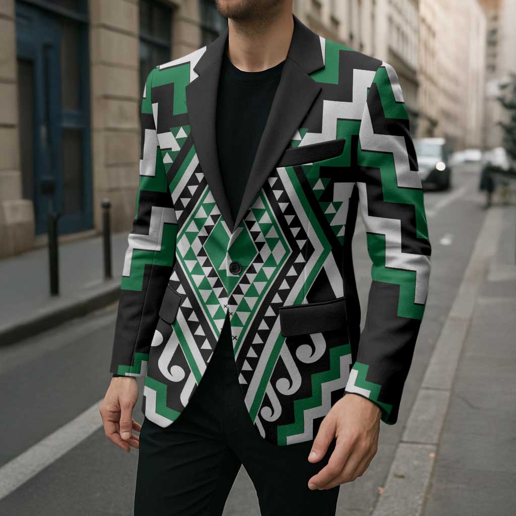 Green New Zealand Taniko Poutama Patikitiki Blazer - Polynesian Pride