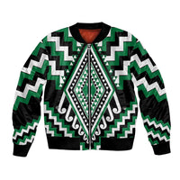 Green Aotearoa Taniko Poutama Patikitiki Bomber Jacket