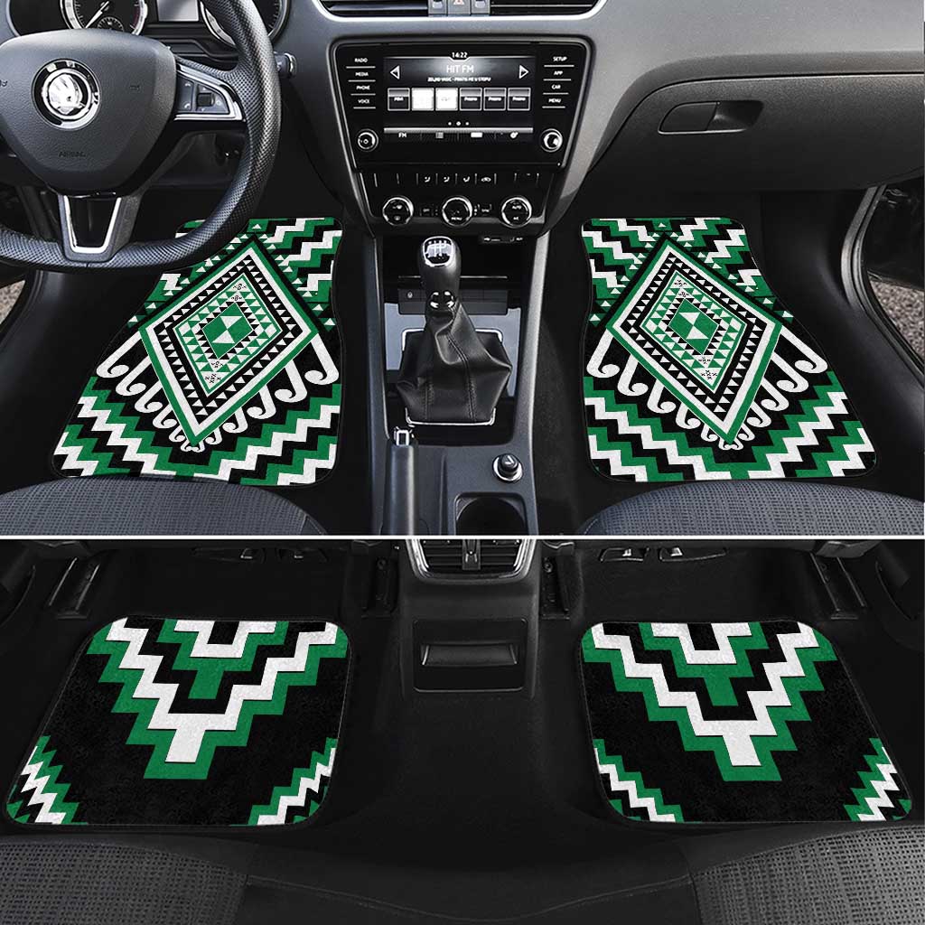 Green Aotearoa Taniko Poutama Patikitiki Car Mats LT14 Set 4pcs Green - Polynesian Pride
